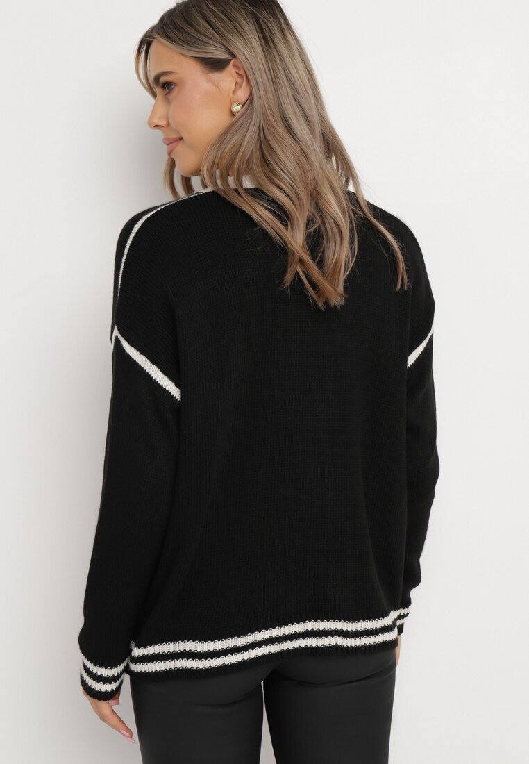 lily rose Pulover Cardigan Negru Decorat cu borduri contrastante Sunje