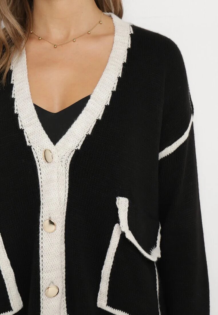 lily rose Pulover Cardigan Negru Decorat cu borduri contrastante Sunje