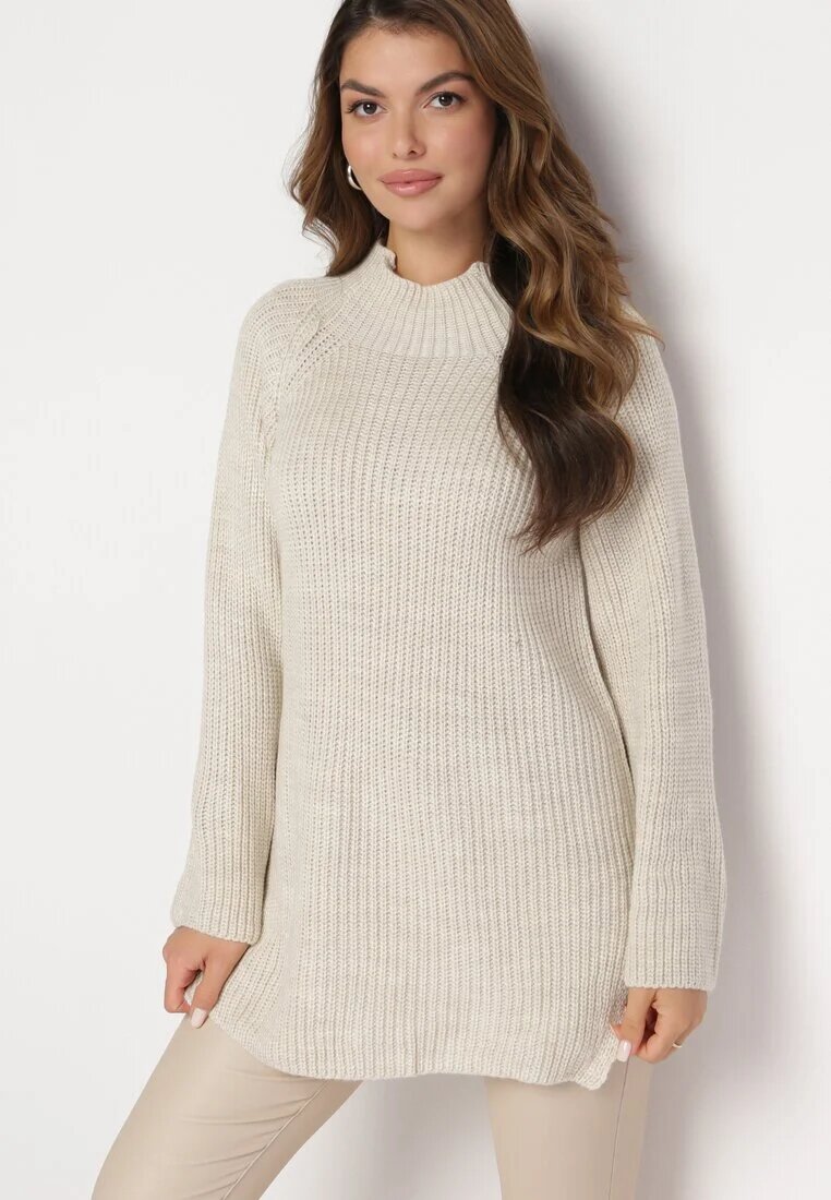 lily rose Pulover tip helancă bej din tricot cu mâneci evazate Nucta