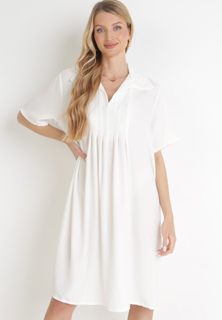 lily rose Rochie Albă Cloș cu pliuri și guler Alisano