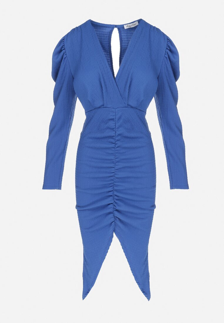lily rose Rochie Albastră Încrețită cu Decolteu Petrecut Midi Rini
