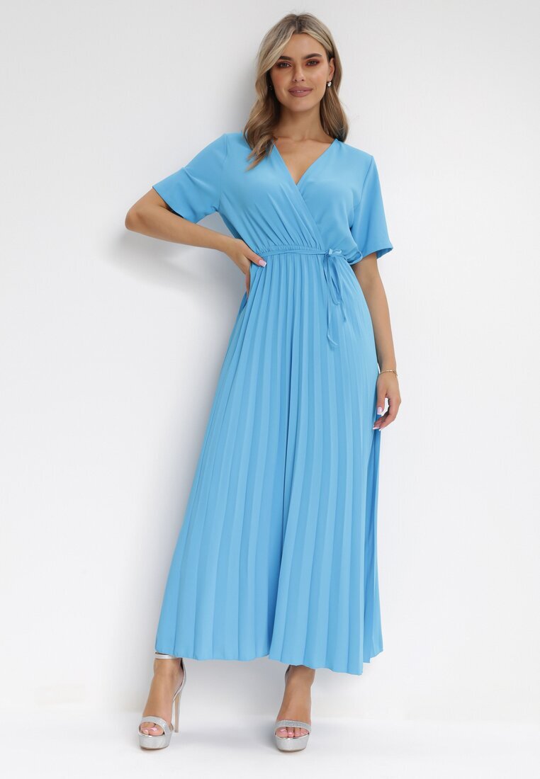 lily rose Rochie Albastru închis Plisată Maxi cu Cordon Legat Dianiza