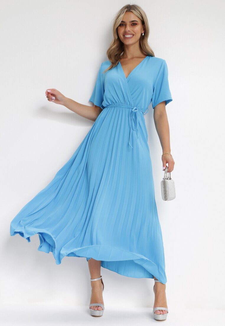lily rose Rochie Albastru închis Plisată Maxi cu Cordon Legat Dianiza
