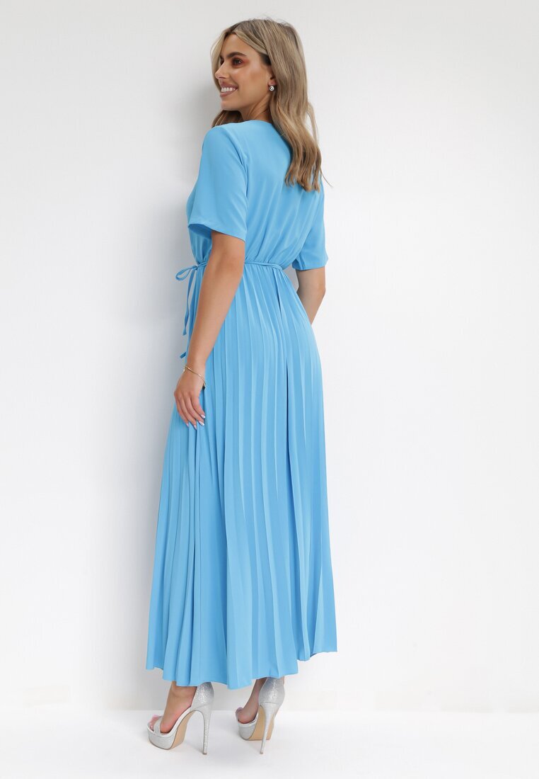 lily rose Rochie Albastru închis Plisată Maxi cu Cordon Legat Dianiza