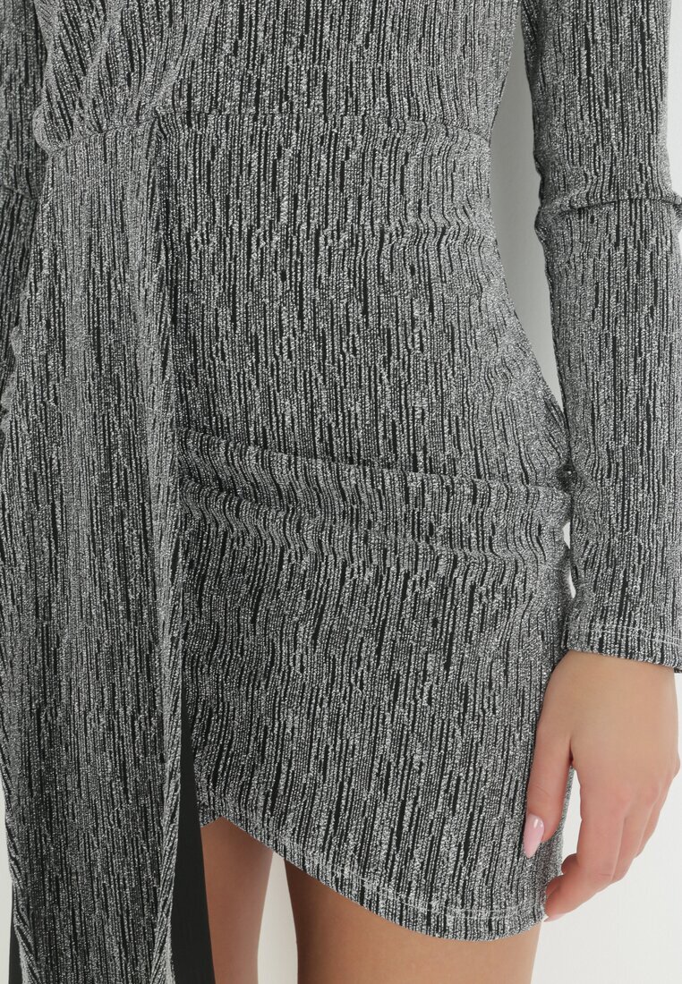 lily rose Rochie Argintie Conică cu Centură Lată și Fir Metalic Zelko