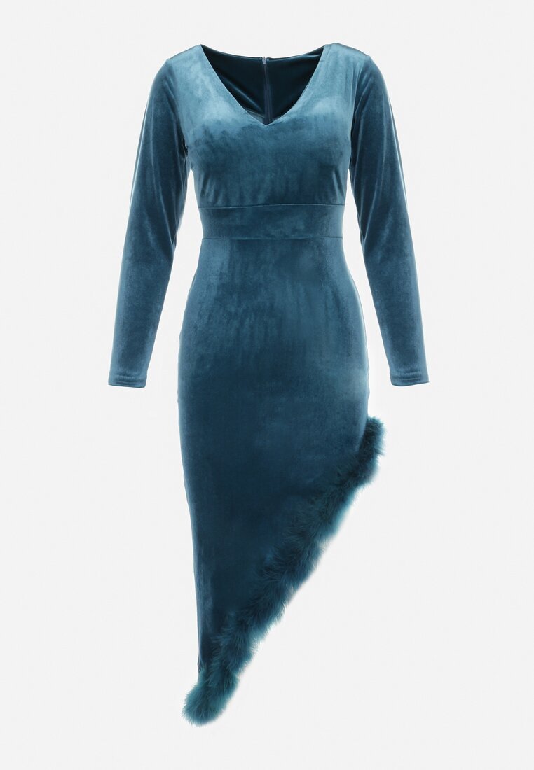 lily rose Rochie Asimetrică Verde închis velur cu pene Ganzoria