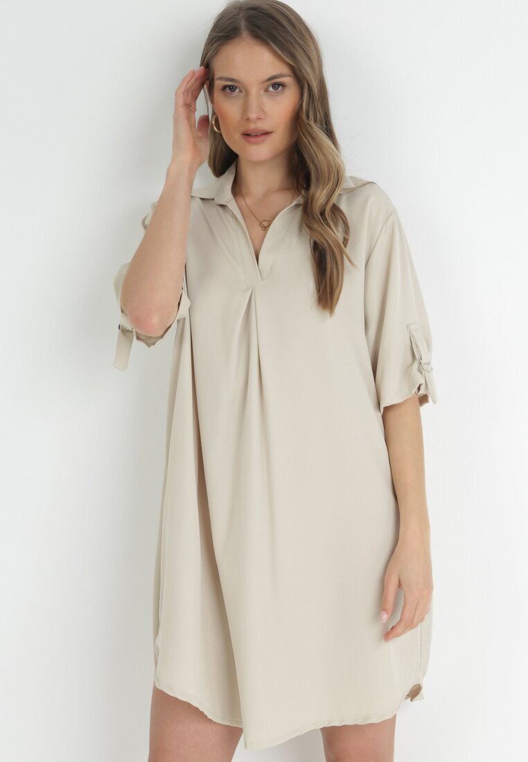 lily rose Rochie Bej deschis dreaptă Mini cu Guler Zeena