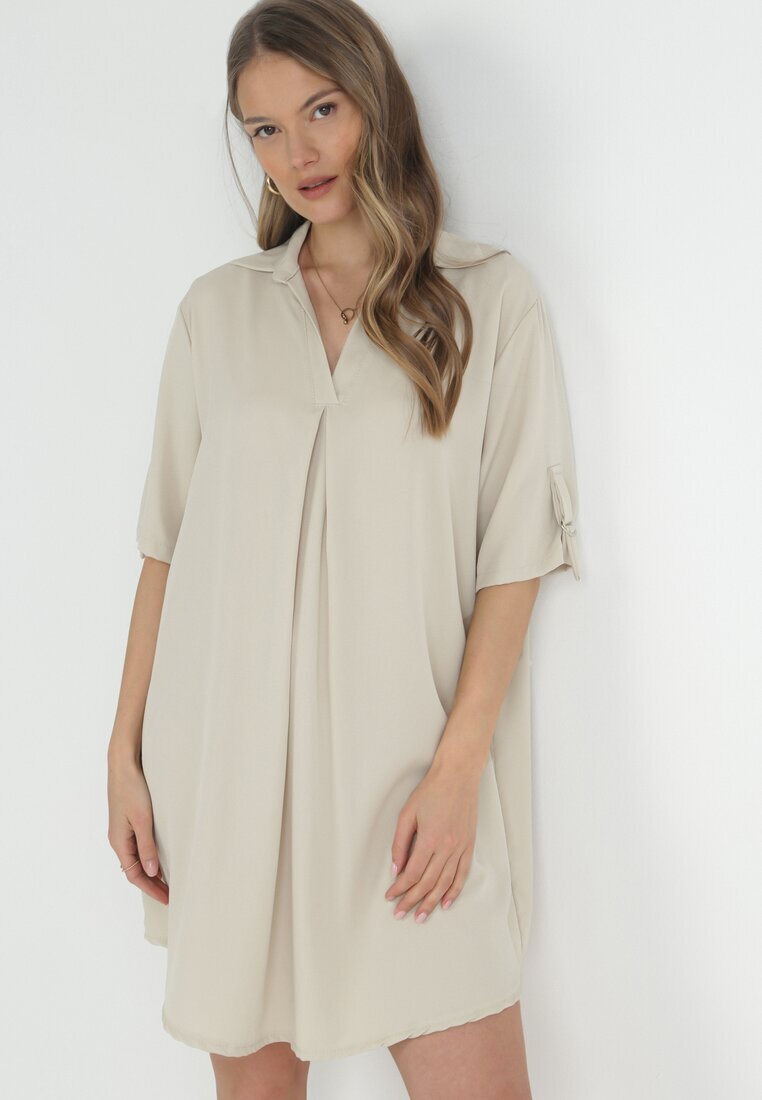 lily rose Rochie Bej deschis dreaptă Mini cu Guler Zeena
