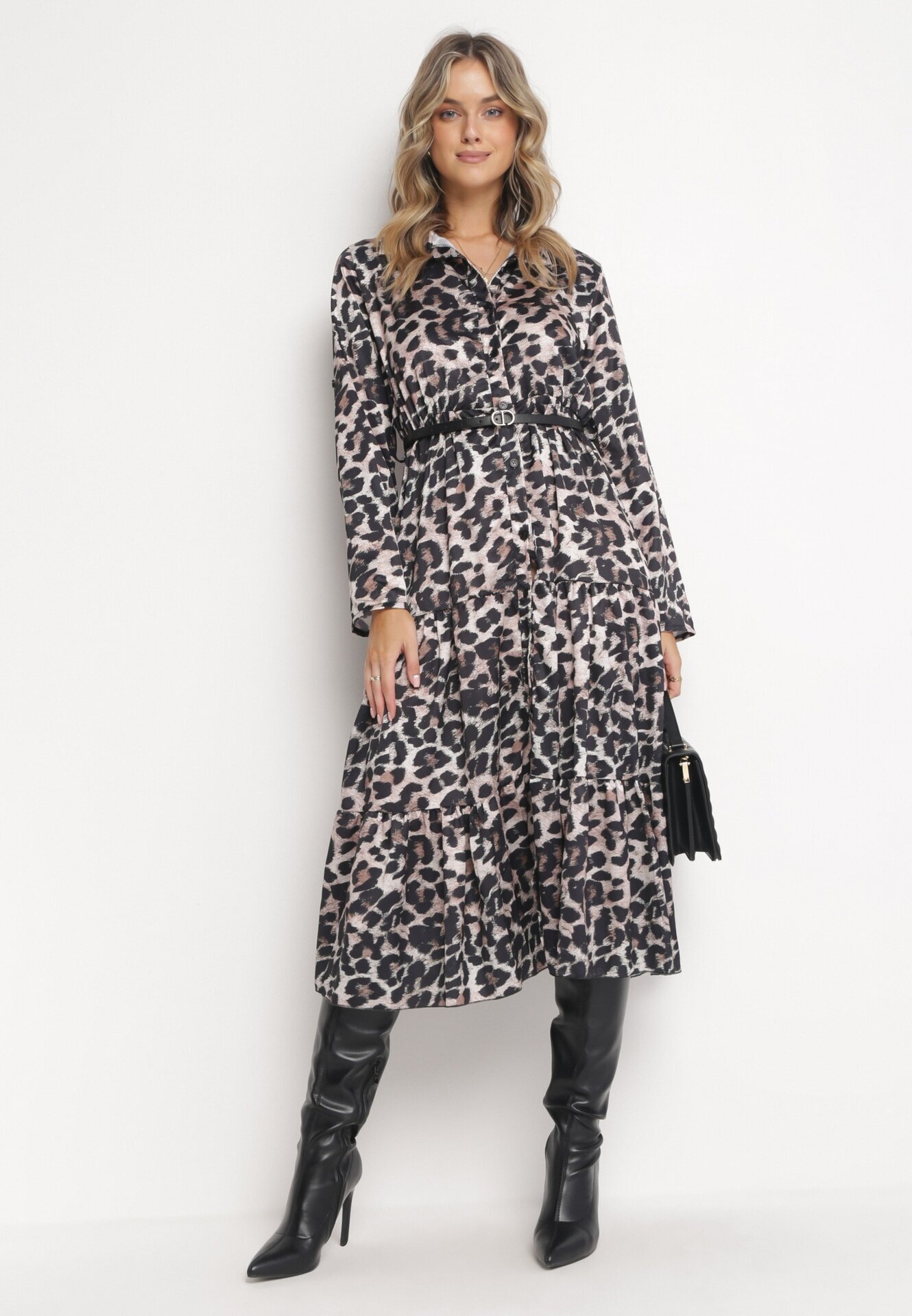 lily rose Rochie Bej-Neagră cu imprimeu leopard cu curea Klio