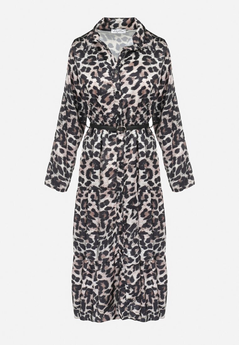 lily rose Rochie Bej-Neagră cu imprimeu leopard cu curea Klio