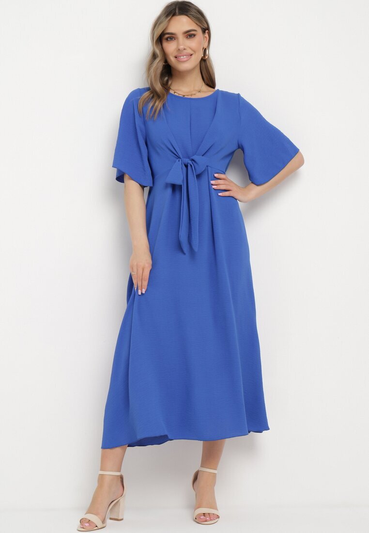 lily rose Rochie Bleumarin Maxi cu Legătură Decorativă și Elastic în Talie Myrcella