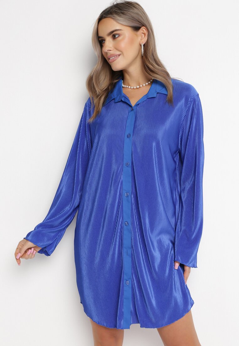 lily rose Rochie bleumarin plisată mini cu croi tip cămașă Unvelc