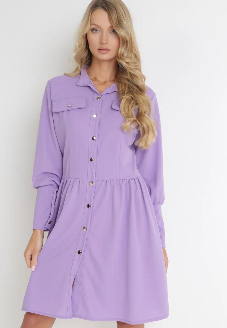 lily rose Rochie cămașă mini violetă cu nasturi și manșete largi Alyapa