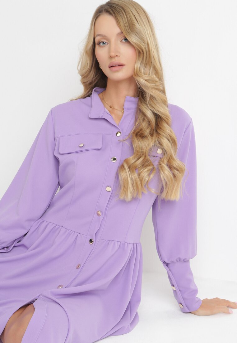 lily rose Rochie cămașă mini violetă cu nasturi și manșete largi Alyapa