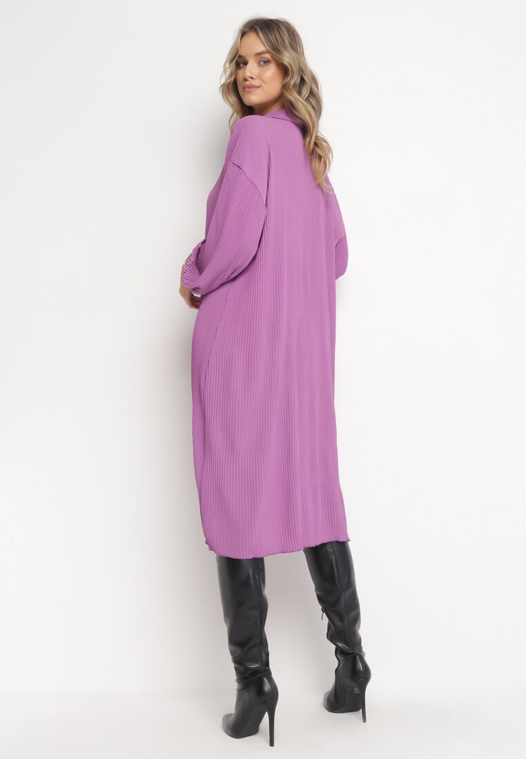 lily rose Rochie cămașă mov midi din țesătură plisată cu nasturi Safira
