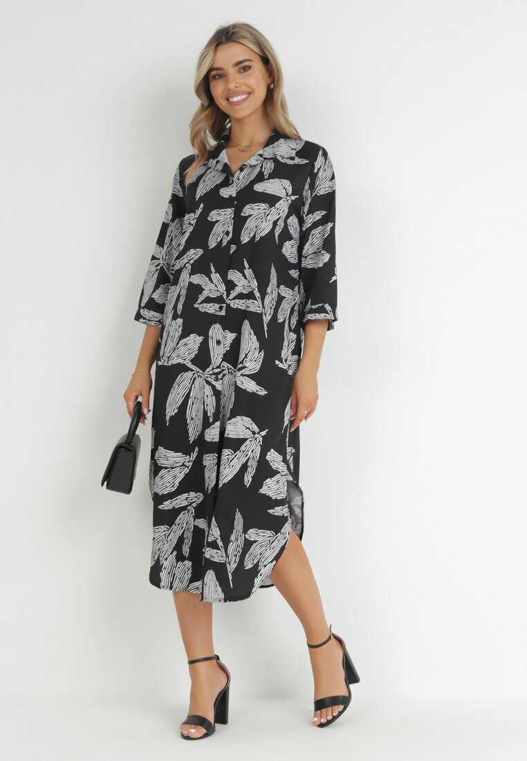 lily rose Rochie Cămașă Negră cu flori Rahila