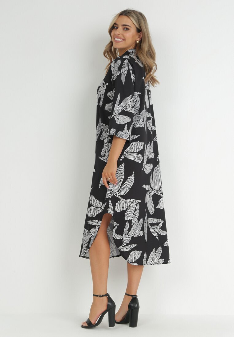 lily rose Rochie Cămașă Negră cu flori Rahila