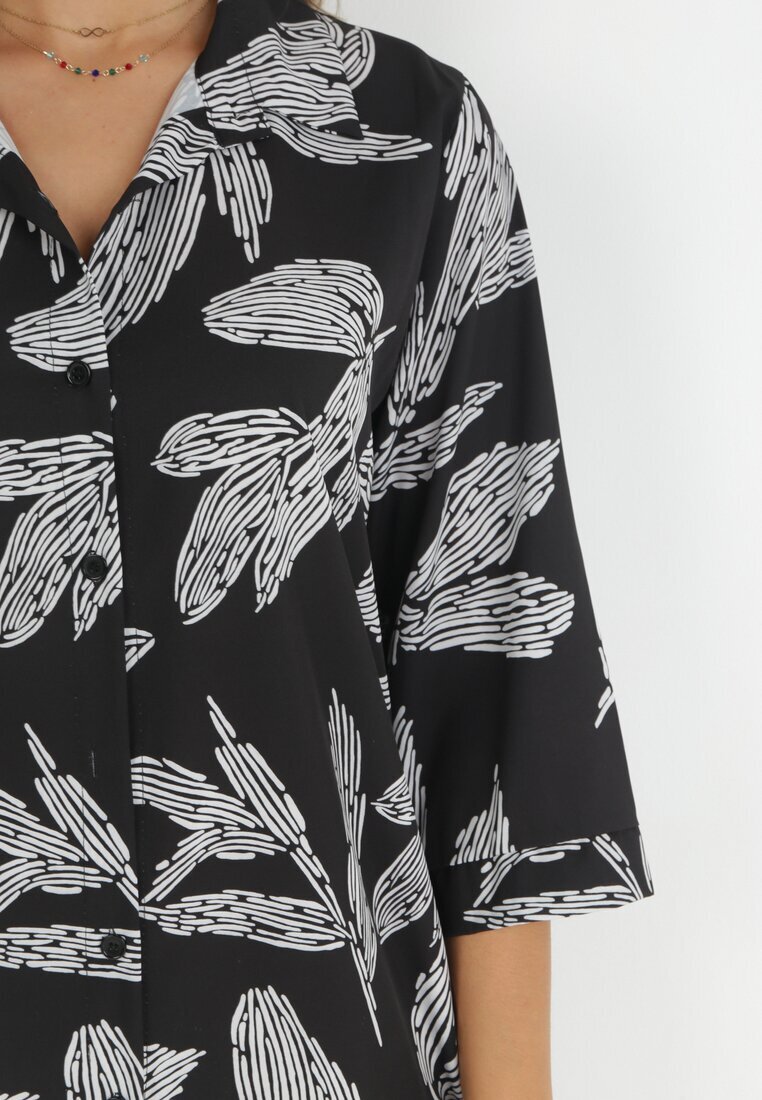 lily rose Rochie Cămașă Negră cu flori Rahila