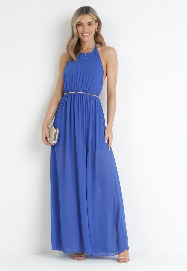 lily rose Rochie Cloche Maxi Bleumarin cu Legătură la Gât și Elastic în Talie Mackenta