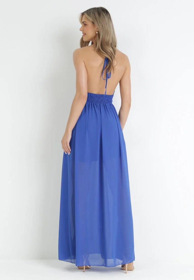 lily rose Rochie Cloche Maxi Bleumarin cu Legătură la Gât și Elastic în Talie Mackenta