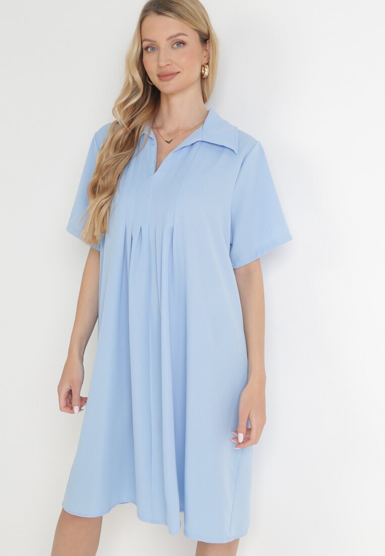 lily rose Rochie Cloș Albastră cu Pliuri și Guler Alisano