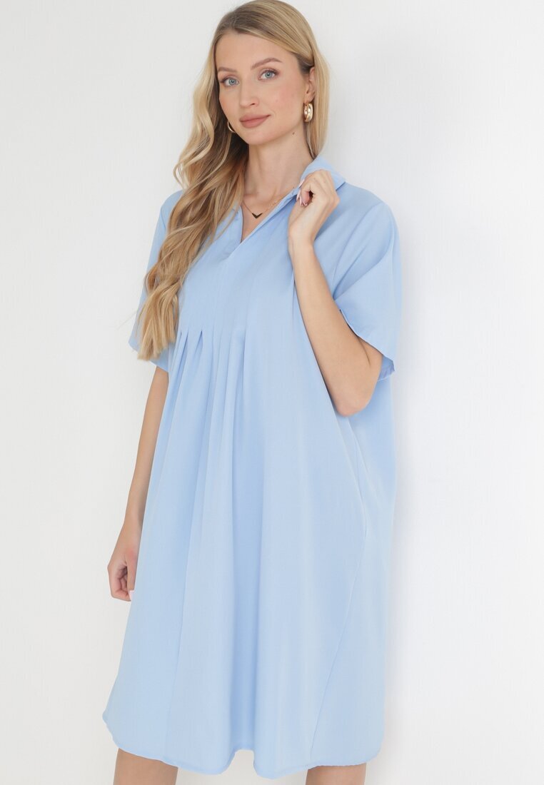 lily rose Rochie Cloș Albastră cu Pliuri și Guler Alisano