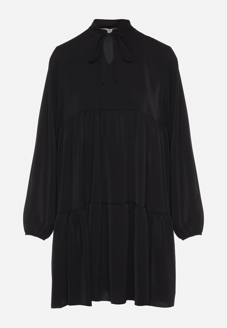 lily rose Rochie Evazată Neagră cu Volan Uxaria