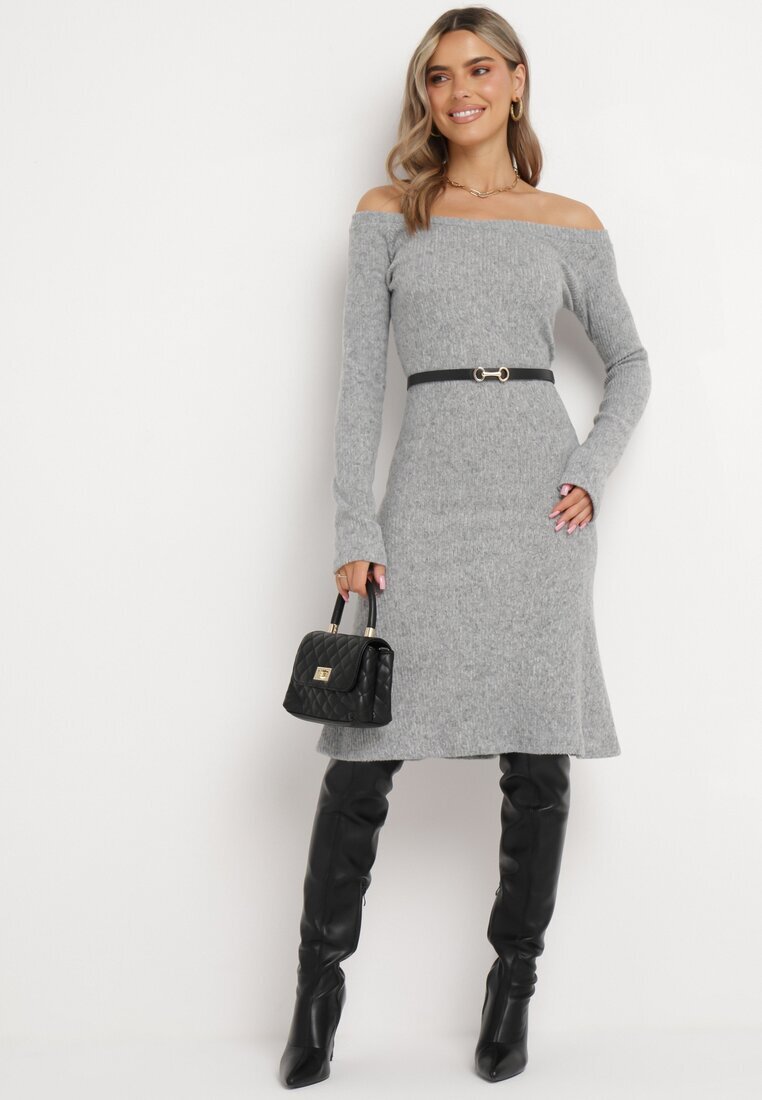 lily rose Rochie Gri Tip Pulover Midi Ocordela