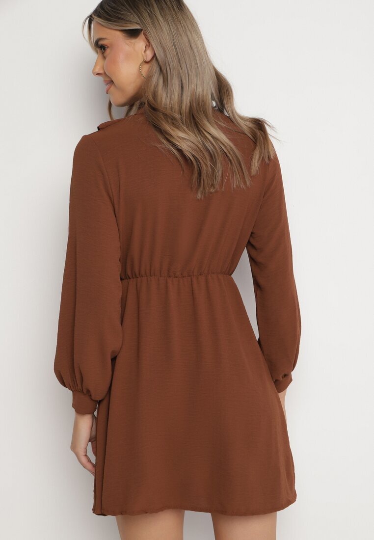 lily rose Rochie Mini Evazată Maro cu elastic în talie și legătură la decolteu Aganzza