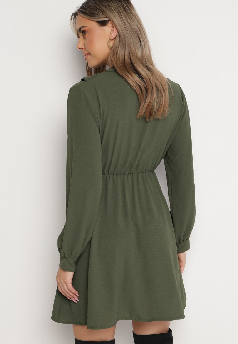 lily rose Rochie Mini Evazată Verde cu Elastic în Talie și Legătură la Decolteu Aganzza