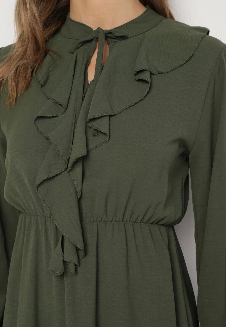 lily rose Rochie Mini Evazată Verde cu Elastic în Talie și Legătură la Decolteu Aganzza