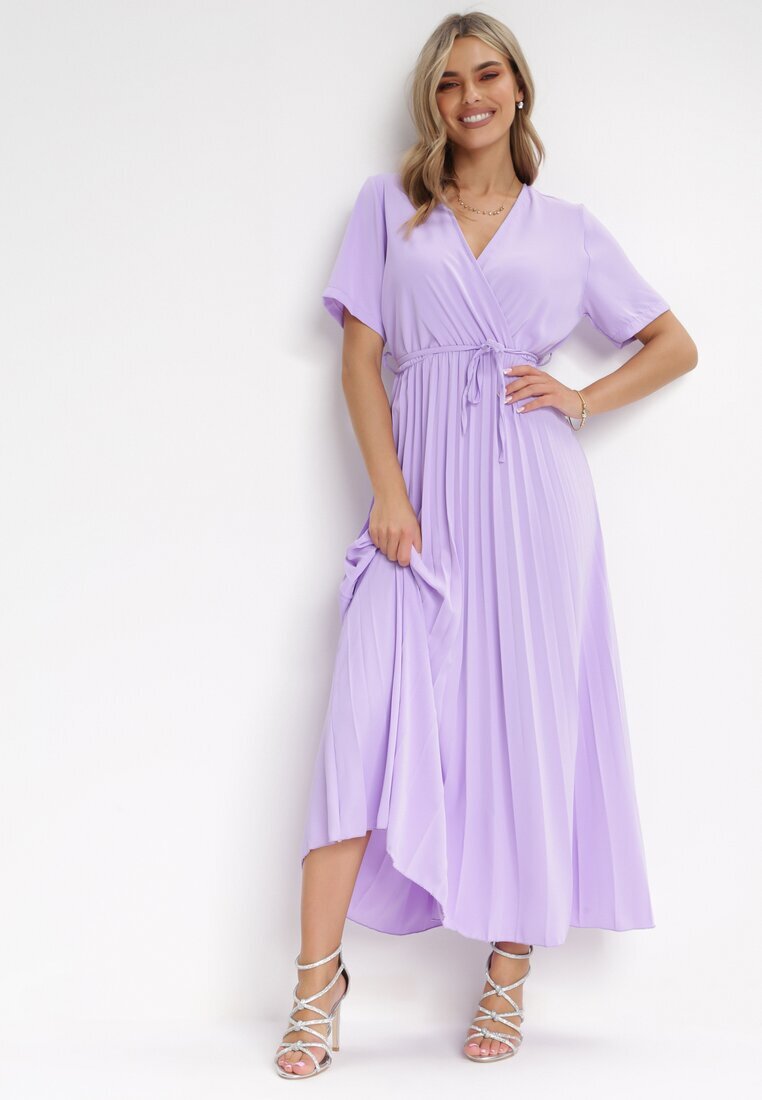 lily rose Rochie Mov Plisată Maxi cu Curea legată Dianiza