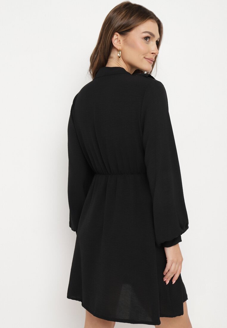 lily rose Rochie neagră mini evazată cu talie elastică și legătură la decolteu Aganzza