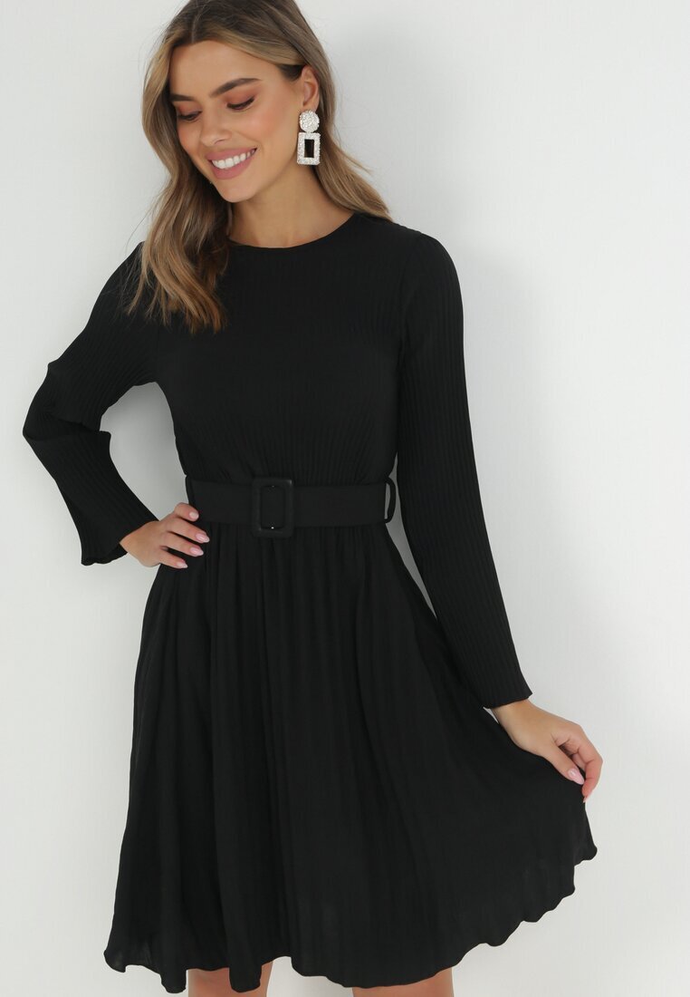 lily rose Rochie Neagră Plisată cu Cordon Flyne
