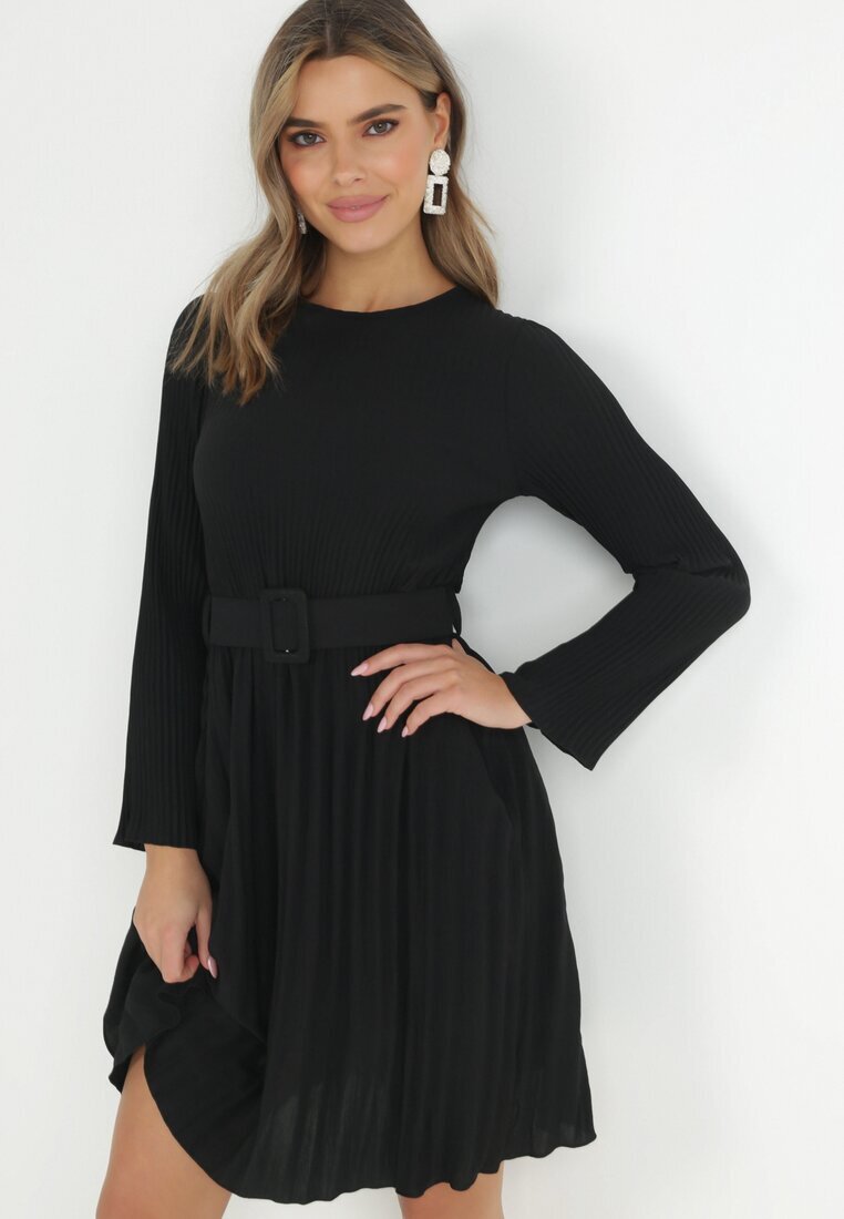 lily rose Rochie Neagră Plisată cu Cordon Flyne