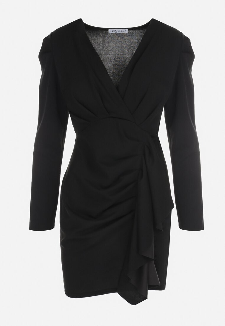 lily rose Rochie Neagră Tip plic cu Volane Kissoc