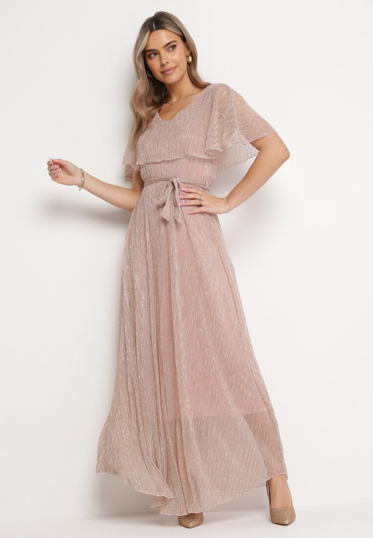lily rose Rochie Roz închis Evazată Maxi cu elastic în talie și fir metalic Yura