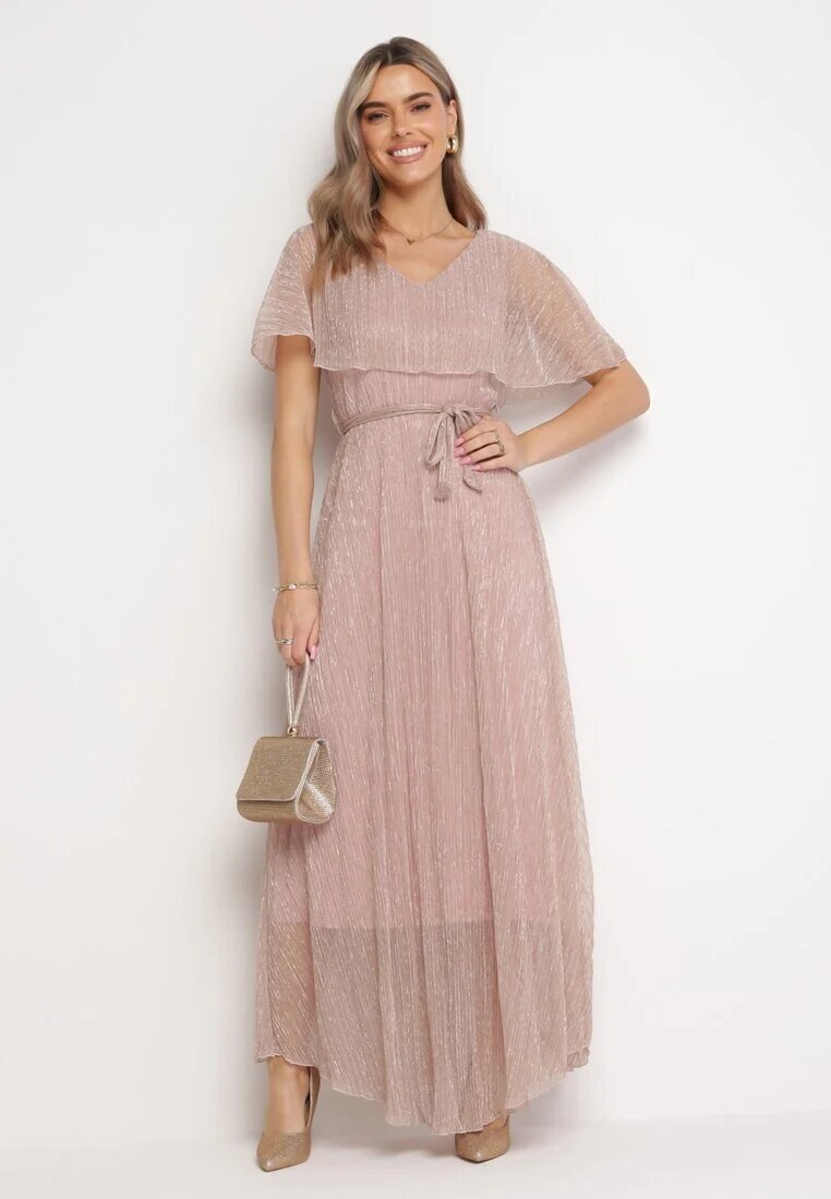 lily rose Rochie Roz închis Evazată Maxi cu elastic în talie și fir metalic Yura
