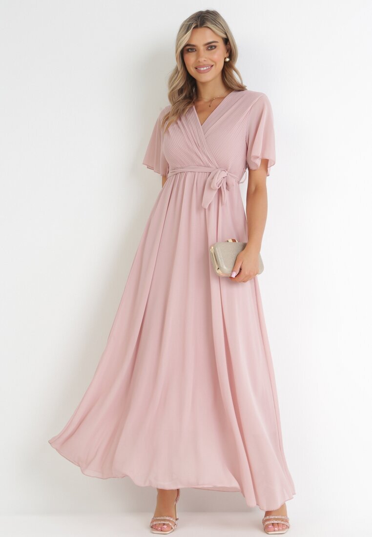 lily rose Rochie Roz Petrecută cu Elastic în Talie și Bust Plisat Davitri