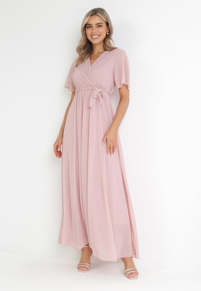 lily rose Rochie Roz Petrecută cu Elastic în Talie și Bust Plisat Davitri