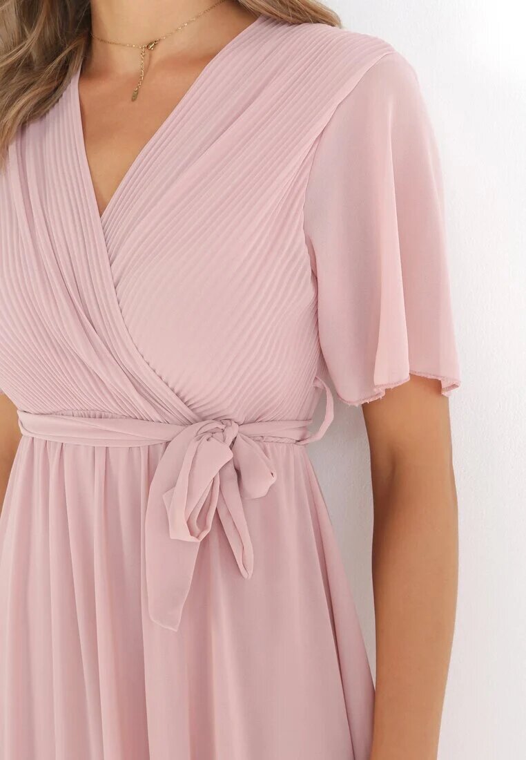 lily rose Rochie Roz Petrecută cu Elastic în Talie și Bust Plisat Davitri