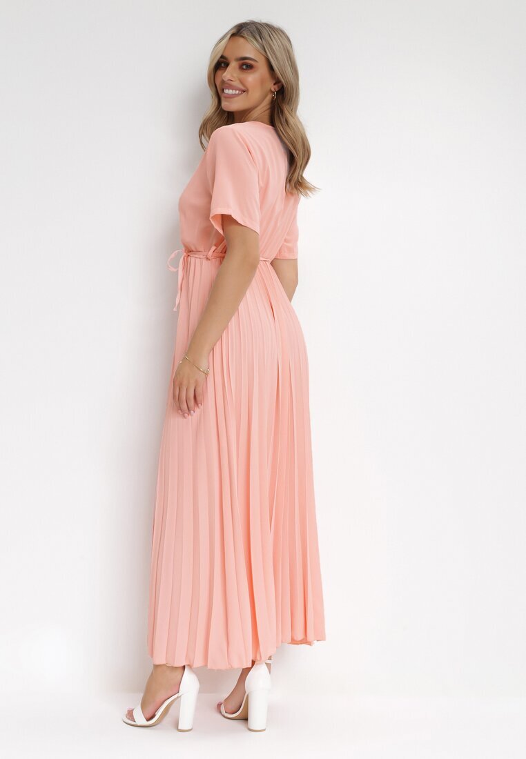 lily rose Rochie Roz Plisată Maxi cu Cordon Legat Dianiza