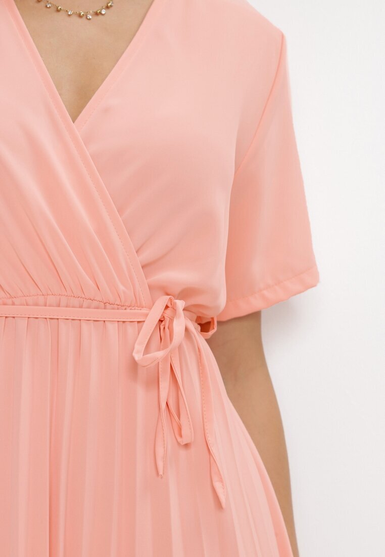 lily rose Rochie Roz Plisată Maxi cu Cordon Legat Dianiza
