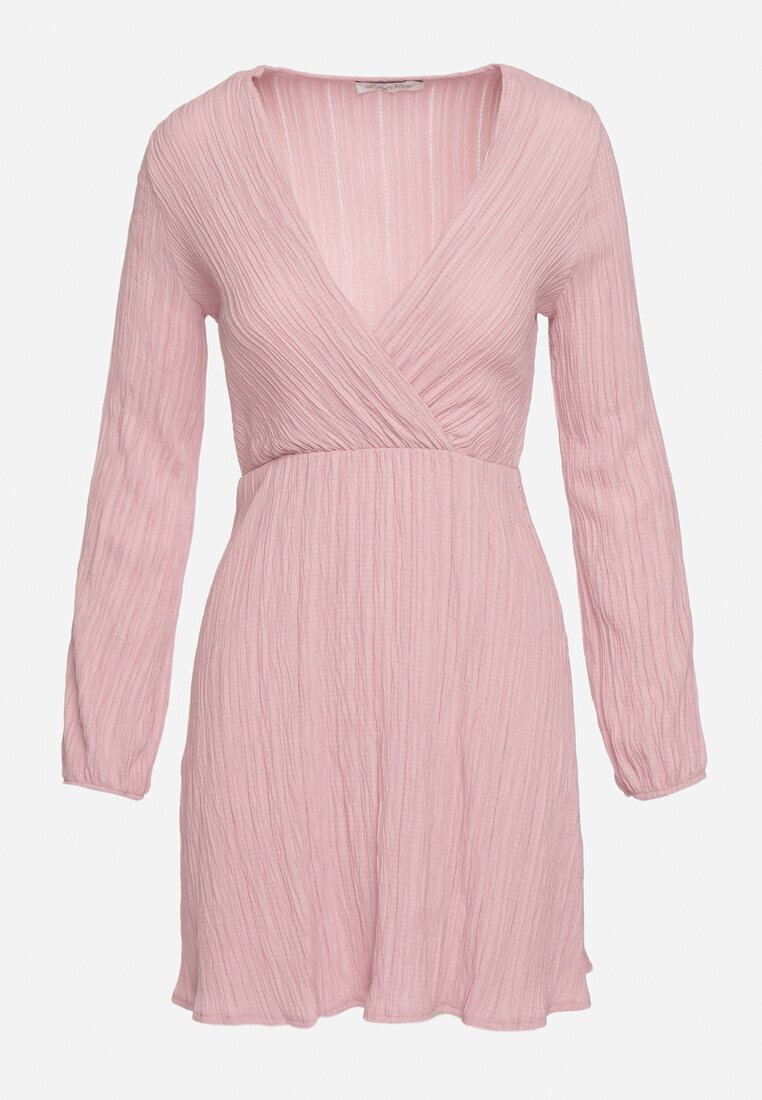 lily rose Rochie Roz Plisată Mini cu Decolteu Petrecut și Elastic în Talie Umiena