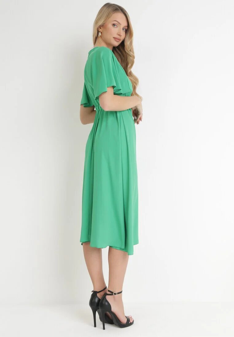 lily rose Rochie Verde Cloș Midi cu Decolteu petrecut și Elastic în Talie Muntani