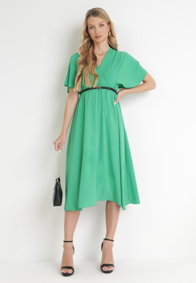 lily rose Rochie Verde Cloș Midi cu Decolteu petrecut și Elastic în Talie Muntani