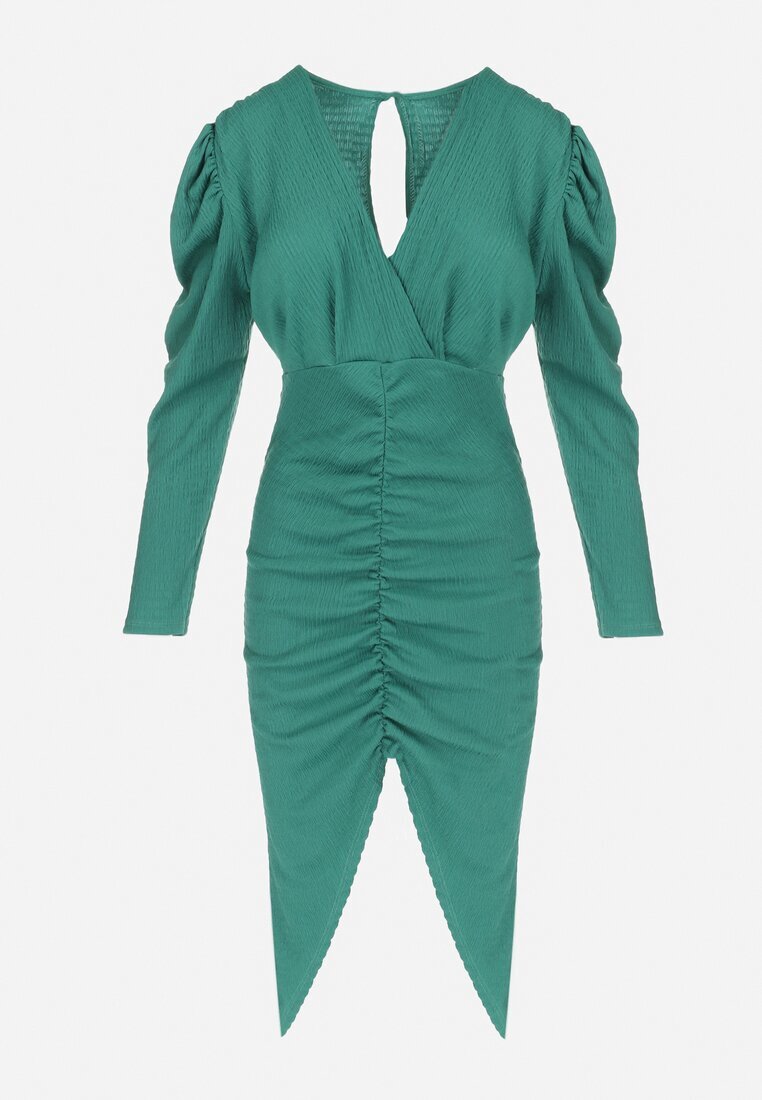 lily rose Rochie Verde Încrețită cu Decolteu Petrecut Midi Rini