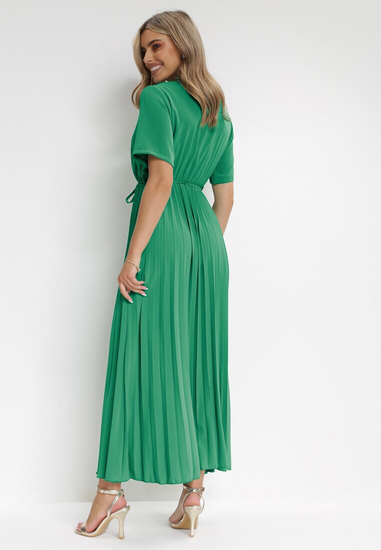 lily rose Rochie Verde Plisată Maxi cu Cordon Legat Dianiza