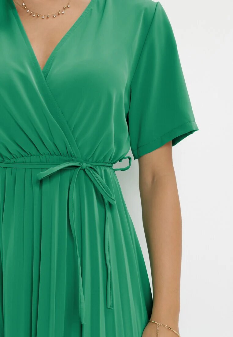 lily rose Rochie Verde Plisată Maxi cu Cordon Legat Dianiza