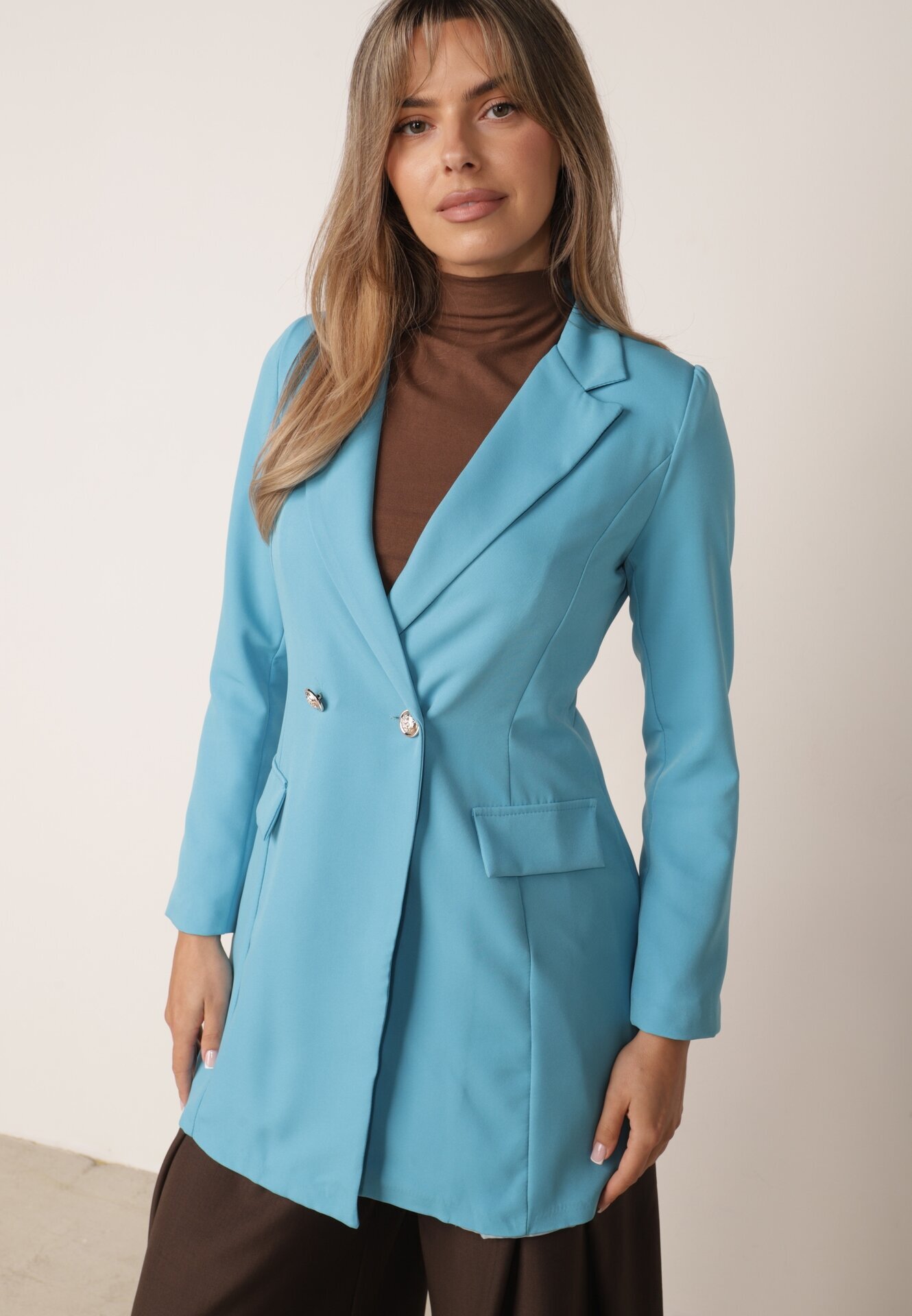 lily rose Sacou Albastru Cambrat Dublu-breasted Swed